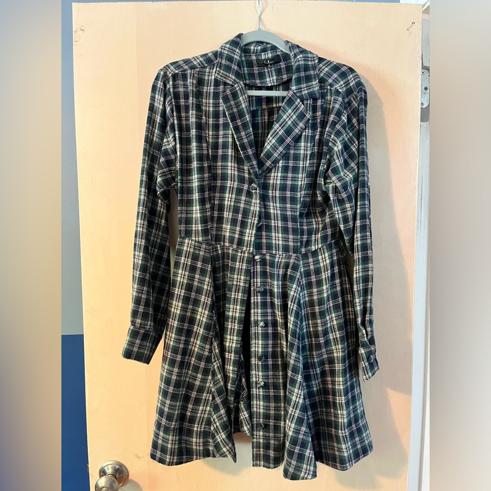 Autumnal Attitude Navy Blue Plaid Skater Mini Dress With Pockets